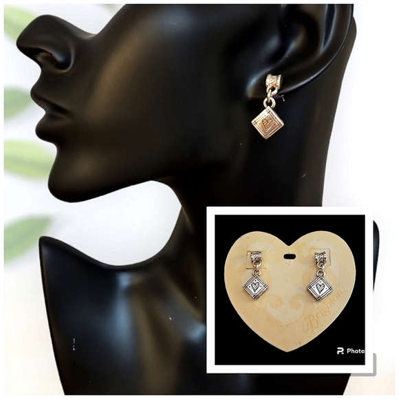 VTG BRIGHTON Silver Plated Charity Heart Etched Drop Post Earrings - Picture 1 of 4